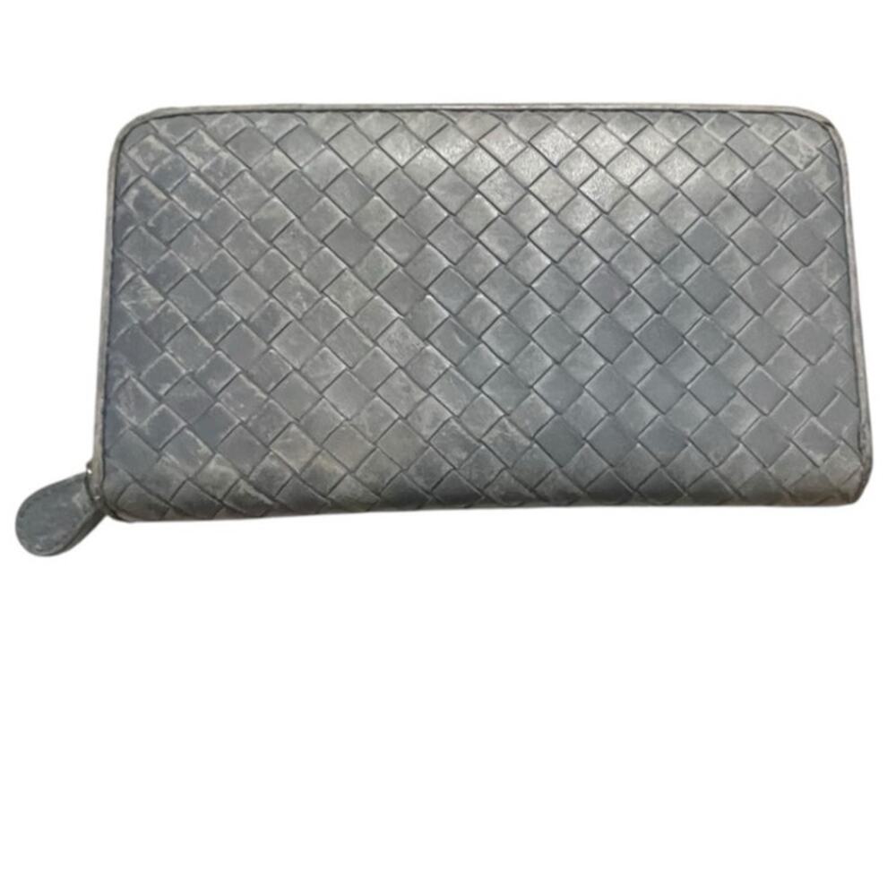 Bottega Veneta Intrecciato Nappa Leather Zip Around Wallet Light Blue/Gray